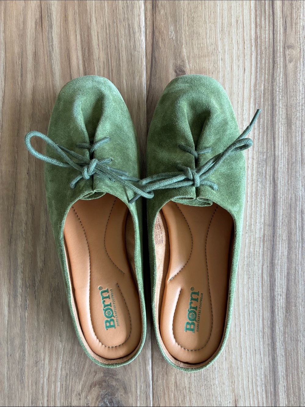 Born Olive Green Suede Bow Ballet Flats